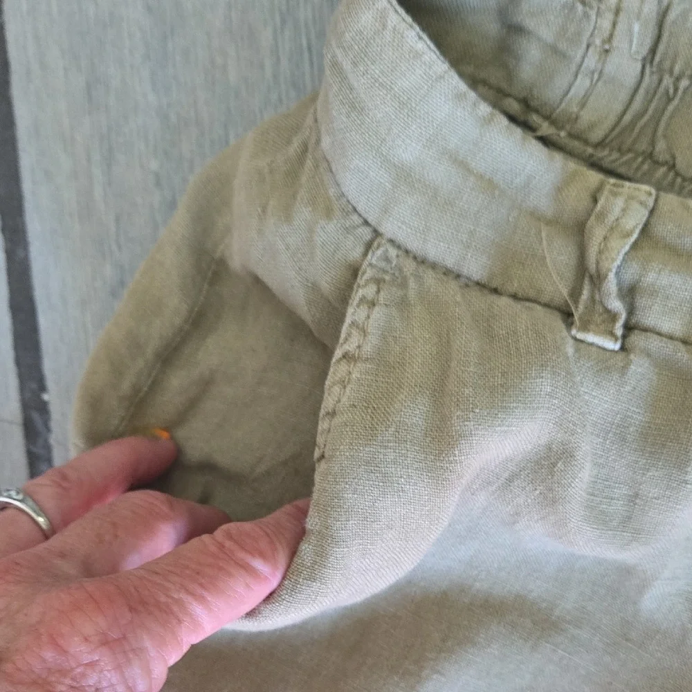 Zara Man Tan Khaki Linen Blend Elastic Waist Straight‎ Leg Pants Size S